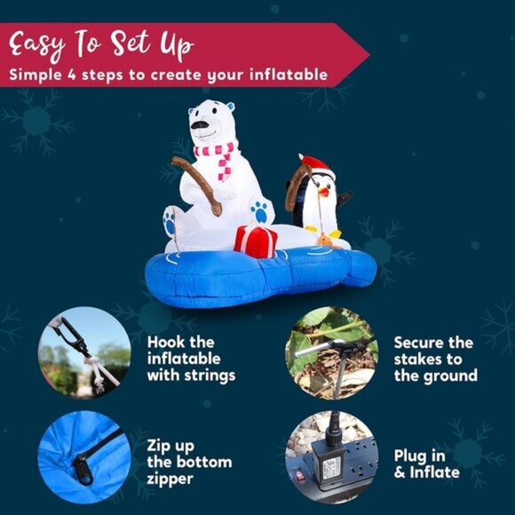 🆕6 FT Long Christmas Inflatable Happy Bear Fishing Penguin Outdoor Decoration - Picture 9 of 11